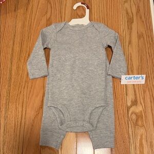 Carter's Heather Gray Waffle Knit Long Sleeve Footie and Onesie Two piece set